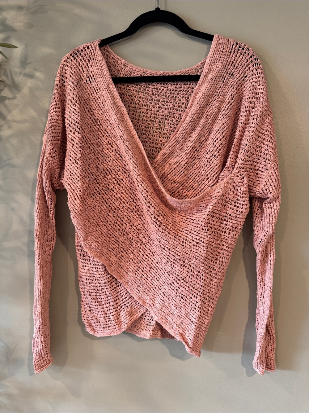 Billabong Dusty Pink Open-Knit Draped V-Neck Sweater